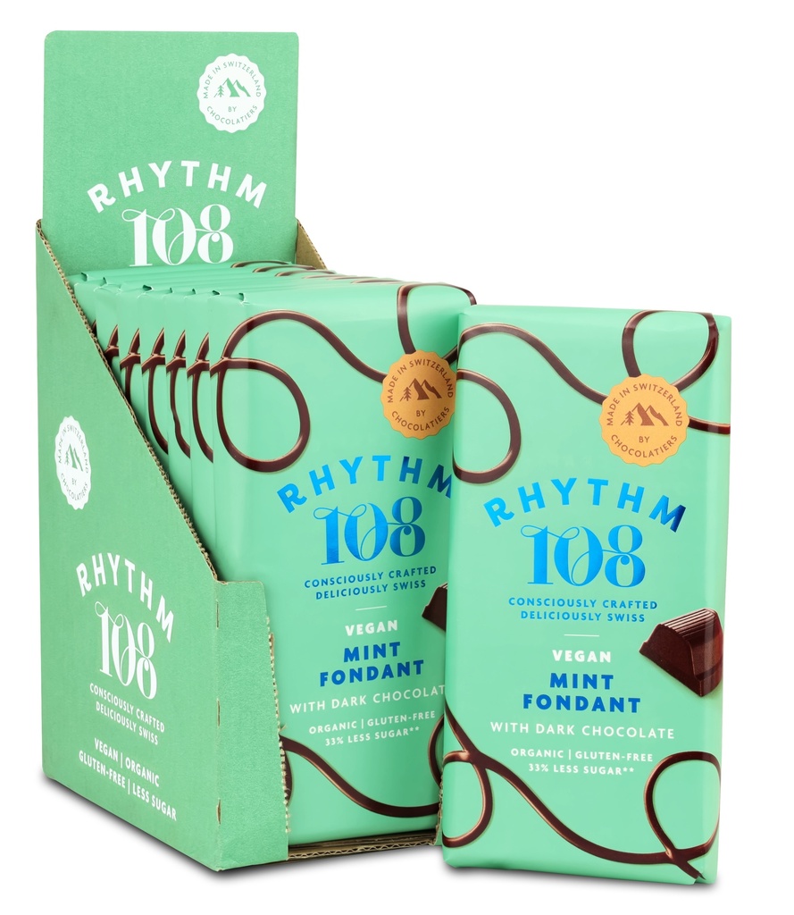 Rhythm 108 Vegan and GF Chocolate - LARGE Dark Mint Fondant Tablet X 9 X 100g