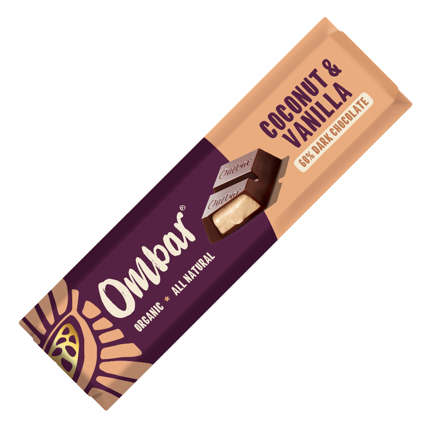 Ombar Organic Vegan Filled Chocolate Bar - SMALL DARK 60% Coconut and Vanilla X 15 X 42g