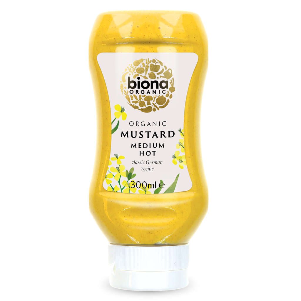 Biona Organic Mustard - Squeezy Hot Medium X 6 X 300ml