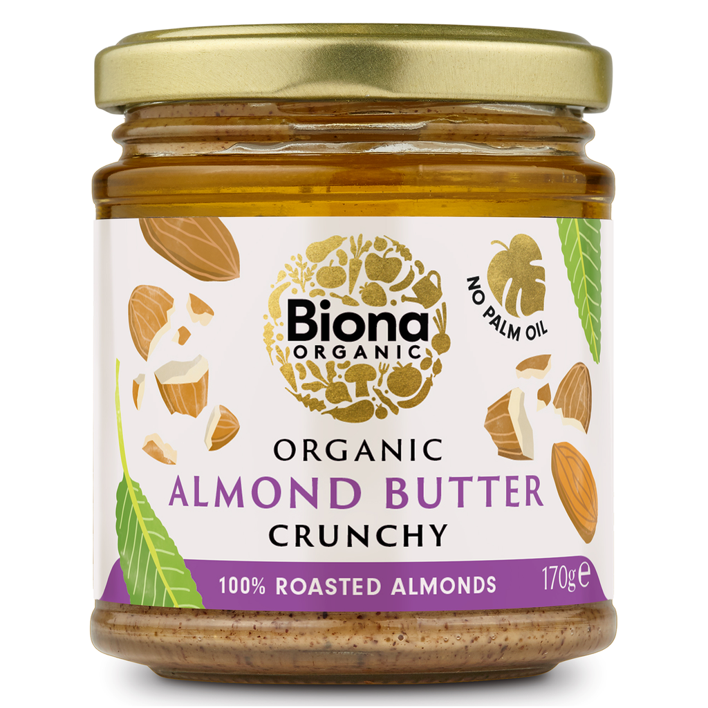 Biona Organic Almond Butter - Crunchy Roasted X 8 X 170g