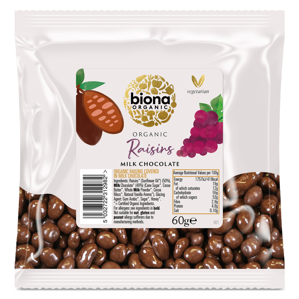 Biona Organic Coated Fruits - Milk Chocolate Raisins X 6 X 60g