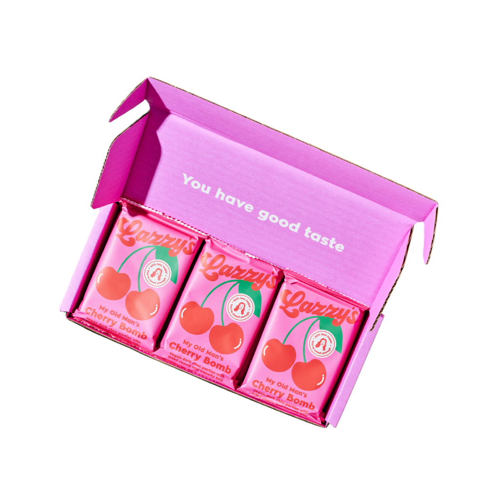 Lazzys Low Sugar Chocolate Bars - DARK My Old Mans Cherry Bomb X 9 X 45g