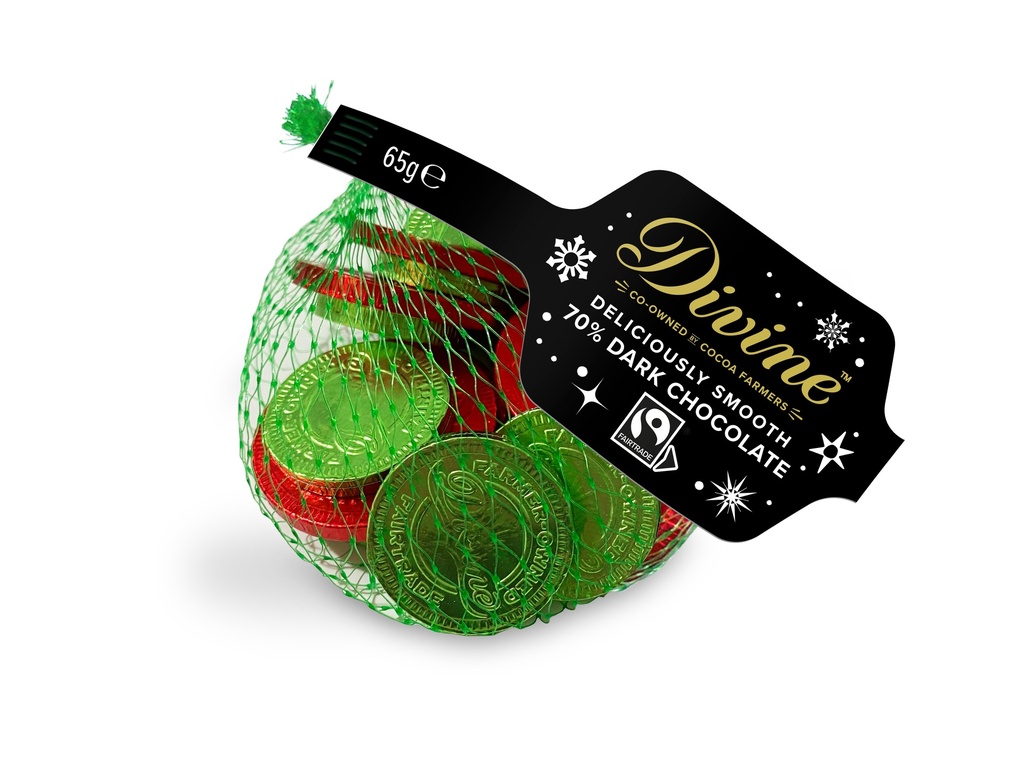 Divine Chocolate Coin - DARK 70% Deliciously Smooth 65g
