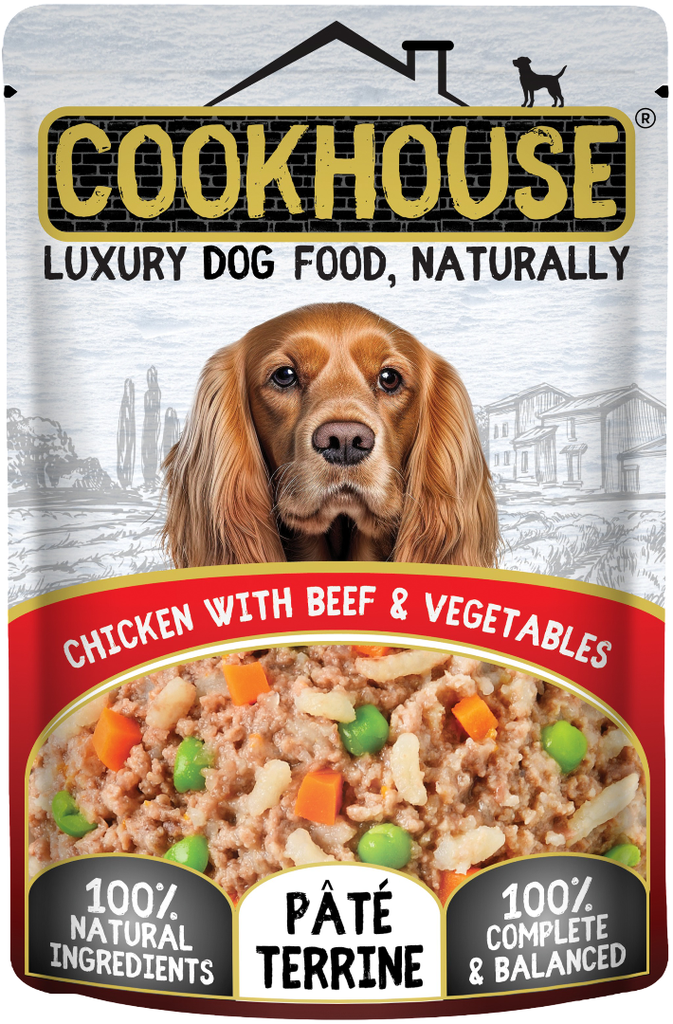[15% OFF] Cookhouse Luxury Pet Food - DOG Pate Terrine Chicken with Beef and Vegetables X 15 X 100g