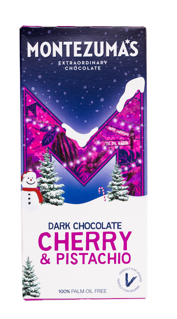 Montezumas Chocolate Bars XMAS - DARK Cherry and Pistachio X 12 X 90g
