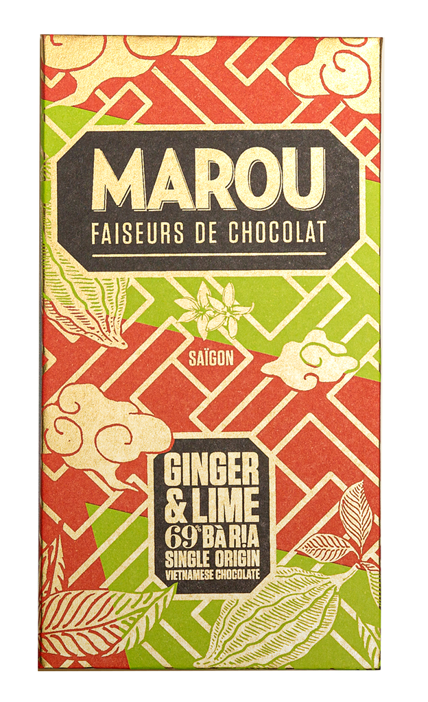 Marou Chocolate Bar - DARK 69% Single Origin Ginger and Lime Ba Ria X 10 X 80g