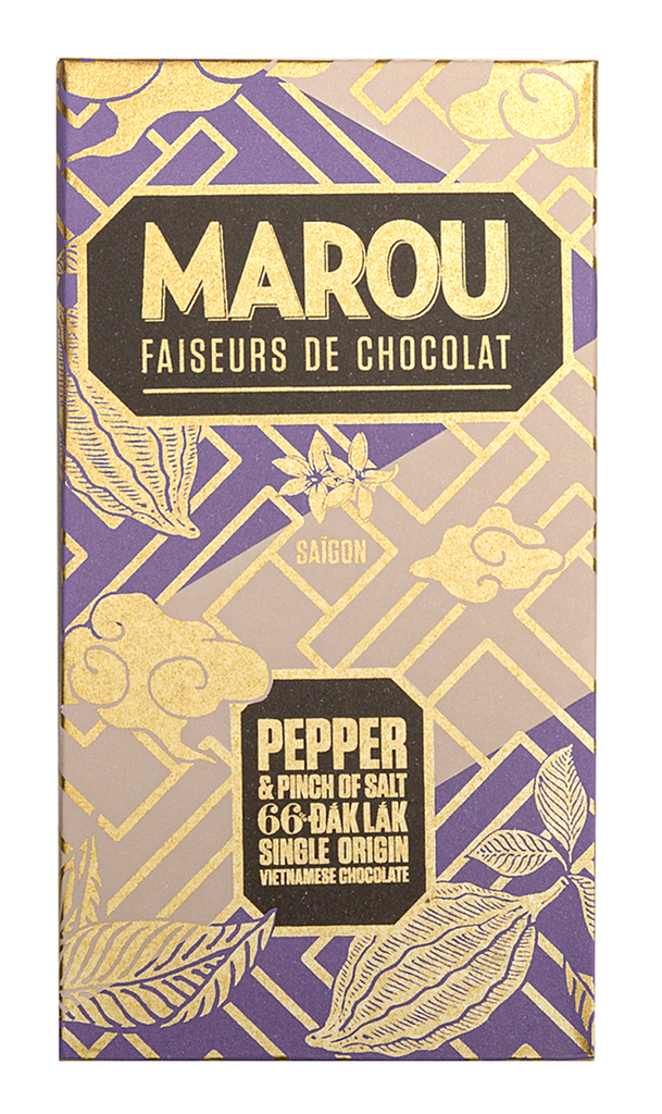Marou Chocolate Bar - DARK 66% Single Origin Pepper and Pinch of Salt Dak Lak X 10 X 80g
