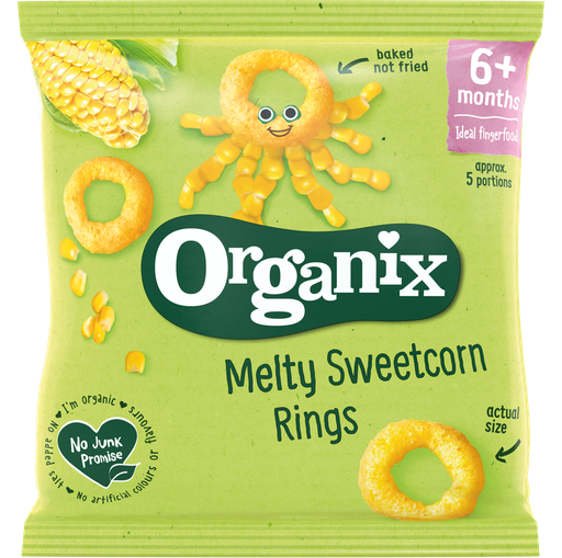 [12378] Organix Organic Baby Snacks - Melty Sweetcorn Rings X 8 X 20g