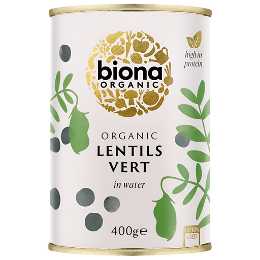 [3498] Biona Organic Veg & Pulse Cans - Lentils Vert X 6 X 400g