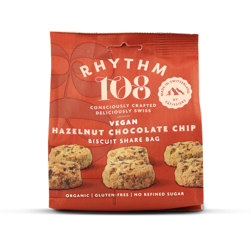[12827] Rhythm 108 Vegan and GF Biscuits - Hazelnut Chocolate Chip Share Bag X 8 X 135g