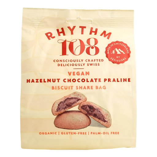 [12828] [10% OFF] Rhythm 108 Vegan and GF Biscuits - Hazelnut Praline Filled Share Bag X 8 X 135g