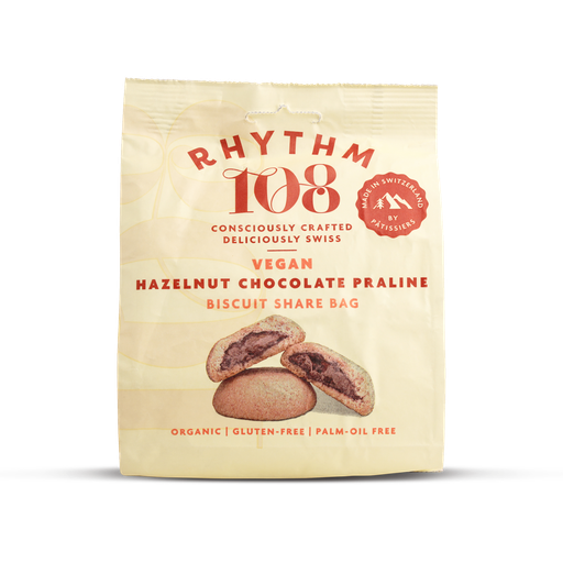 [12828] Rhythm 108 Vegan and GF Biscuits - Hazelnut Praline Filled Share Bag X 8 X 135g