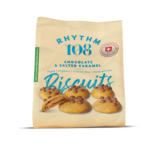 [13633] Rhythm 108 Vegan and GF Biscuits - Chocolate Salted Caramel Share Bag X 8 X 135g