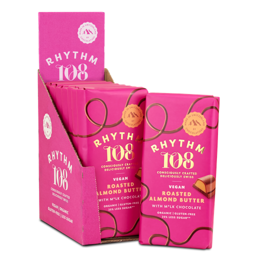 [12823] Rhythm 108 Vegan and Gluten Free Chocolate - LARGE Roasted Almond Butter Tablet X 9 X 100g