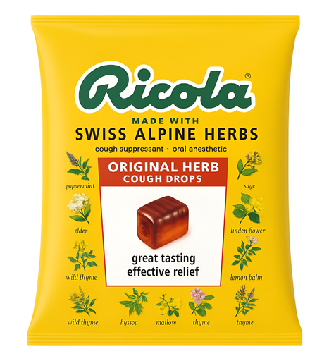 [13188] [SUPPLIER ISSUE] Ricola Cough Drops - BAG Original Swiss X 12 X 75g