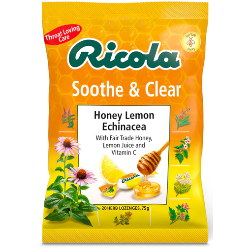 [13189] [SUPPLIER ISSUE] Ricola Cough Drops - BAG Honey Lemon Echinacea X 12 X 75g