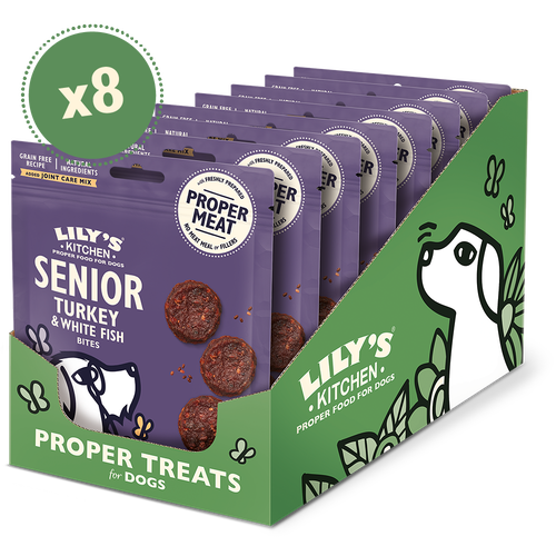 [11111] Lilys Kitchen Pet Food - SENIOR DOG Turkey White Fish Bites ZDTSST70 X 8 X 70g