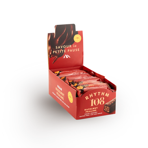 [12826] Rhythm 108 Vegan and GF Chocolate - SMALL Hazelnut Praline Bars X 15 X 33g
