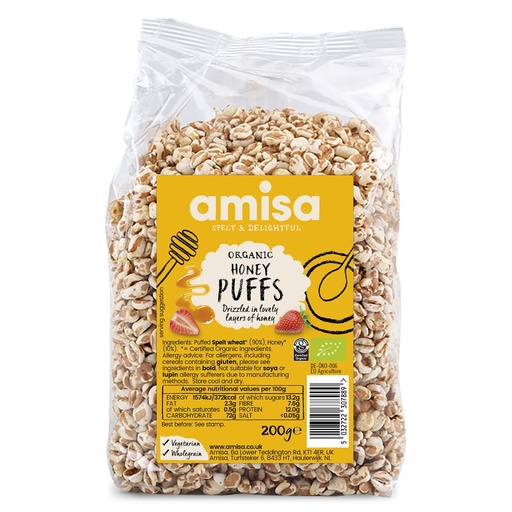 [13357] Amisa Organic Cereals - Spelt Honey Puffs X 6 X 200g