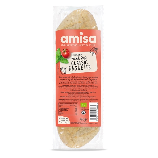 [13365] Amisa Organic GF Bread - French Style Baguette 180g