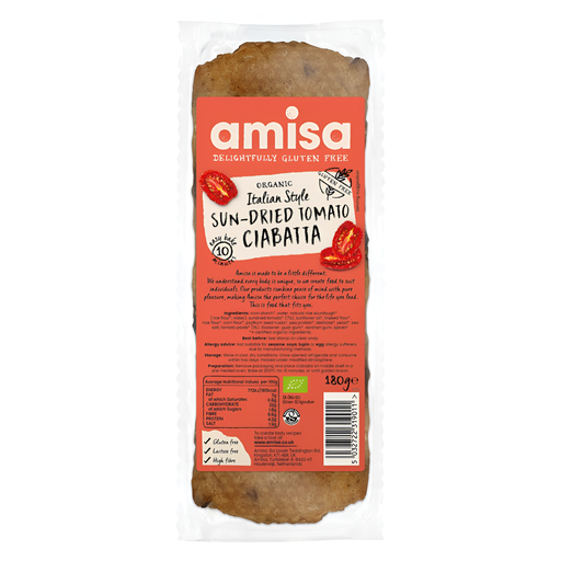 [13367] Amisa Organic GF Bread - Sundried Tomato Ciabatta 180g