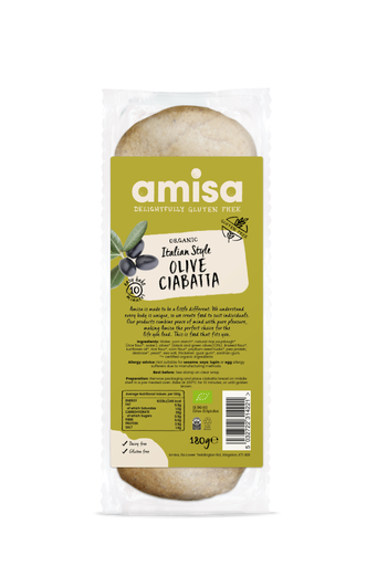 [5673] Amisa Organic GF Bread - Olive Ciabatta 180g
