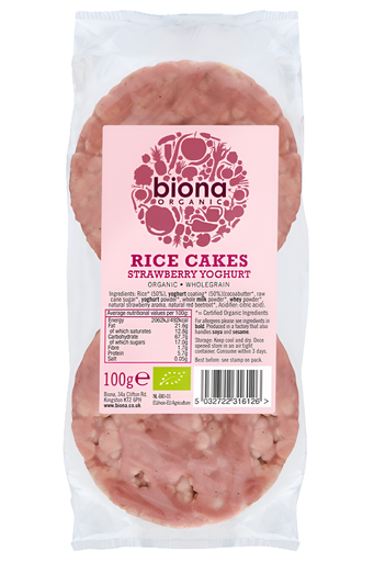 [6749] Biona Organic Rice Cakes - Yoghurt Coated Strawberry 100g
