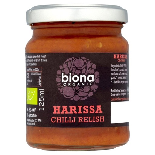 [4490] Biona Organic Table Sauces - Harissa Chilli Relish X 6 X 125g