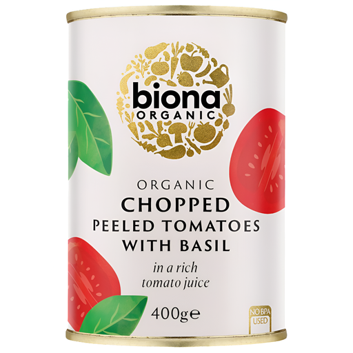 [3508] Biona Organic Veg & Pulse Cans - Tomatoes Chopped Basil X 12 X 400g