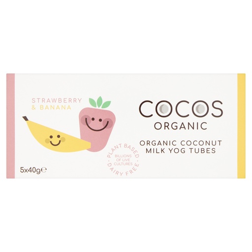[13939] Cocos Organic Vegan Coconut Yoghurt - KIDS Strawberry and Banana Tubes (5x40g)