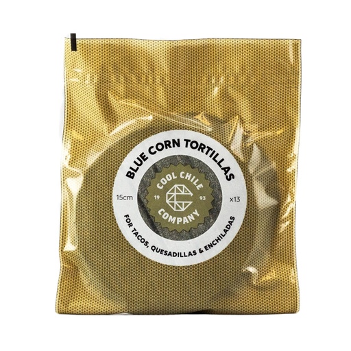[11355] [PRODUCTION ISSUE] Cool Chile Corn Tortillas - CHILLED Blue 15cm Bakers Dozen 300g