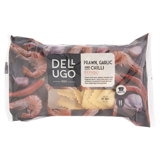 [13454] Dell Ugo Fresh Filled Pasta - Prawn Garlic and Chilli Ravioli 250g