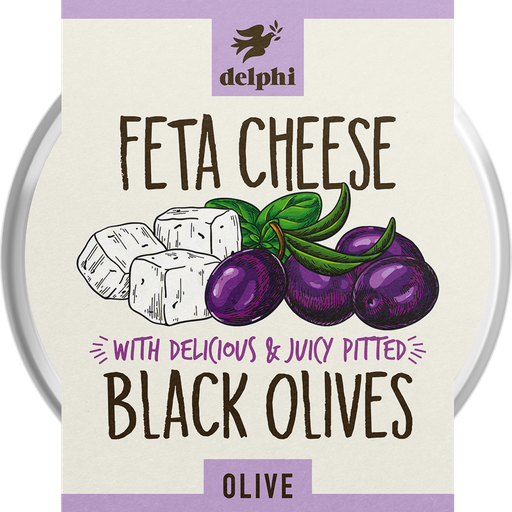 [1221] Delphi Olives and Tapas - Black Pitted with Cheese 160g