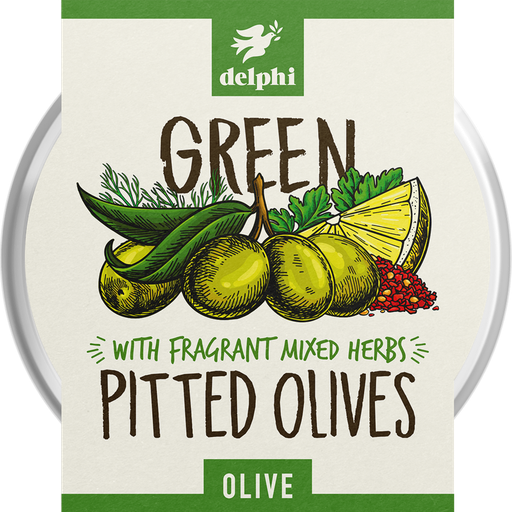 [9133] Delphi Olives & Tapas - Green Pitted w/ Herbs 160g