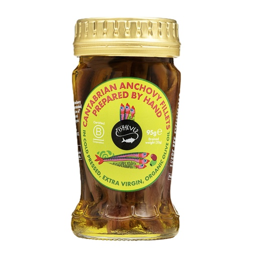 [6656] Fish 4 Ever Organic Anchovy - Fillets in Extra Virgin Olive Oil X 12 X 95g