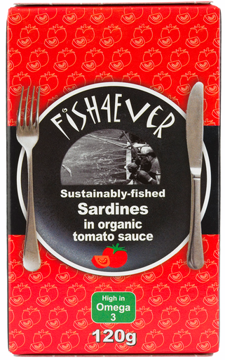 [6663] [PRODUCTION ISSUE] Fish 4 Ever Organic Sardines - Whole in Tomato Sauce X 12 X 120g