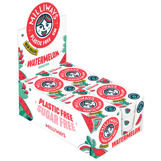 [9043] Milliways Plastic-Free Gum - Watermelon Wonder X 12 X 19g