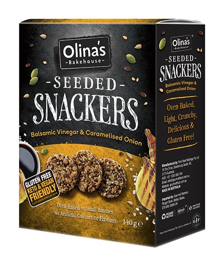 [13675] Olinas Bakehouse Seeded Snackers - Balsamic Vinegar and Caramelised Onion X 6 X 140g
