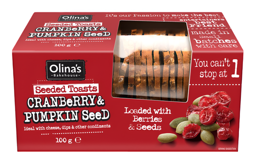 [13666] Olinas Bakehouse Seeded Toasts - Cranberry and Pumpkin X 12 X 100g