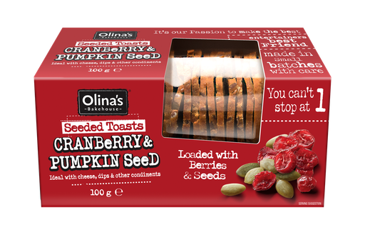 [13666] Olinas Bakehouse Seeded Toasts - Cranberry and Pumpkin X 12 X 100g