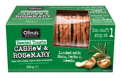 [13667] Olinas Bakehouse Seeded Toasts - Cashew and Rosemary X 12 X 100g