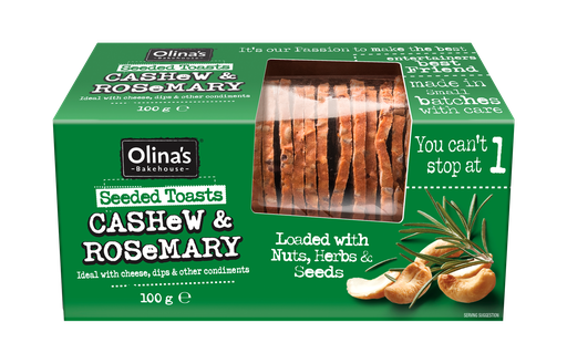 [13667] Olinas Bakehouse Seeded Toasts - Cashew and Rosemary X 12 X 100g