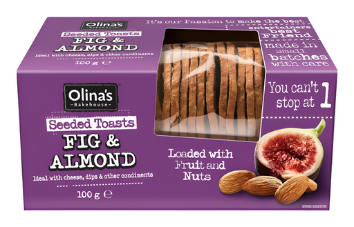 [13668] Olinas Bakehouse Seeded Toasts - Fig and Almond X 12 X 100g