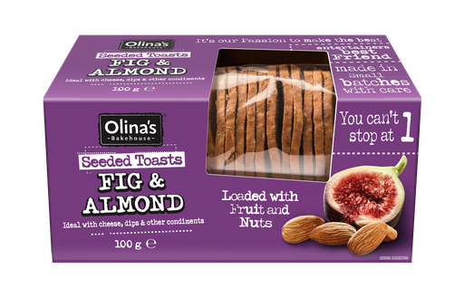 [13668] Olinas Bakehouse Seeded Toasts - Fig and Almond X 12 X 100g