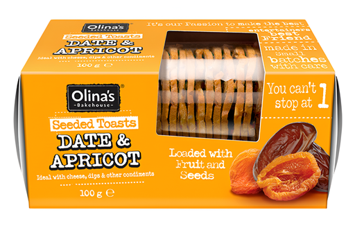 [13669] Olinas Bakehouse Seeded Toasts - Date and Apricot X 12 X 100g