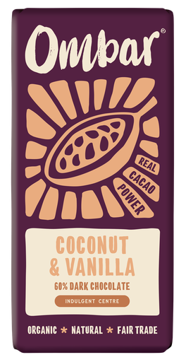 [11499] Ombar Organic Vegan Chocolate - MEDIUM Centres Coconut & Vanilla X 10 X 70g