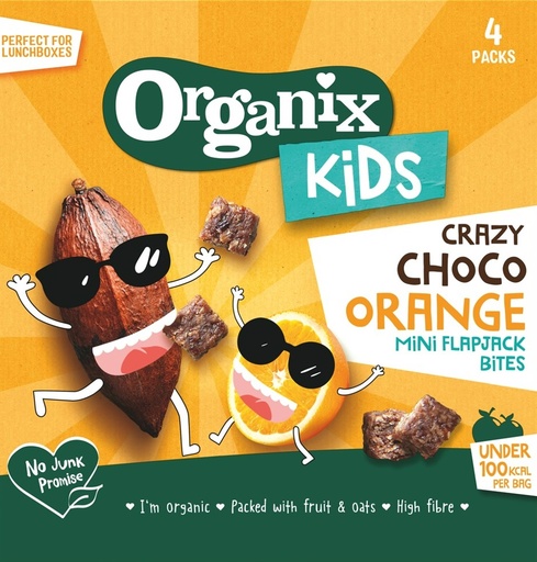 [11468] Organix Organic Kids Mini Flapjack Bites - KIDS Crazy Choco Orange X 4 X (4x23g)