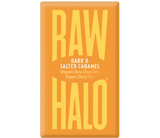 [13341] Raw Halo Organic Vegan Chocolate - Dark and Salted Caramel X 10 X 70g