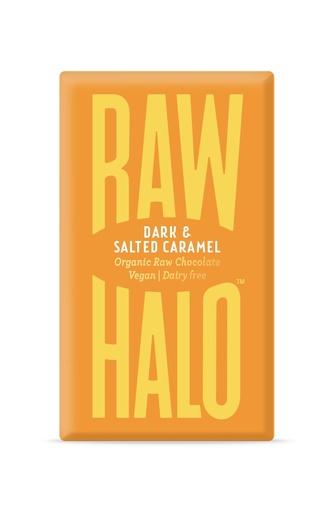 [13341] Raw Halo Organic Vegan Chocolate - Dark and Salted Caramel X 10 X 70g
