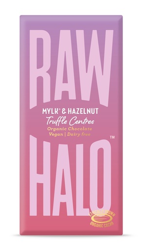 [13344] Raw Halo Organic Vegan Chocolate - Truffle Centre Mylk and Hazelnut X 8 X 90g